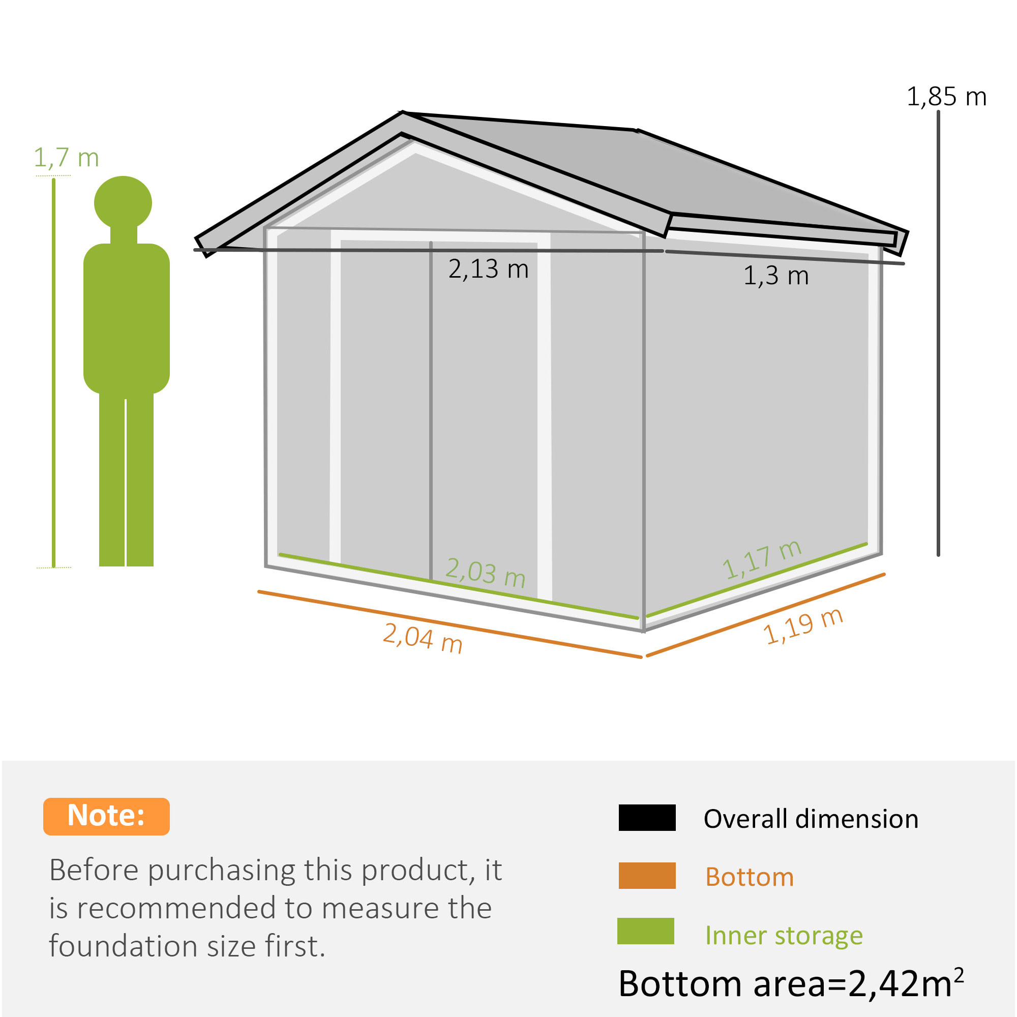 Abri de jardin - cabanon porte verrouillable - 213 x 130 x 185 cm - tôle d'acier anthracite