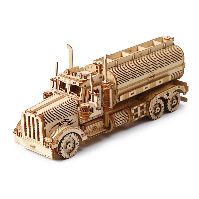 Maqueta de Madera 3D, diseño de Camión Cisterna con movimiento mecánico. 307 piezas.