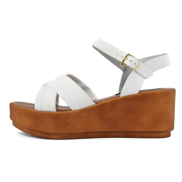 Sandali Donna In Pelle Colore Bianco-Altezza Tacco: 6,7 cm