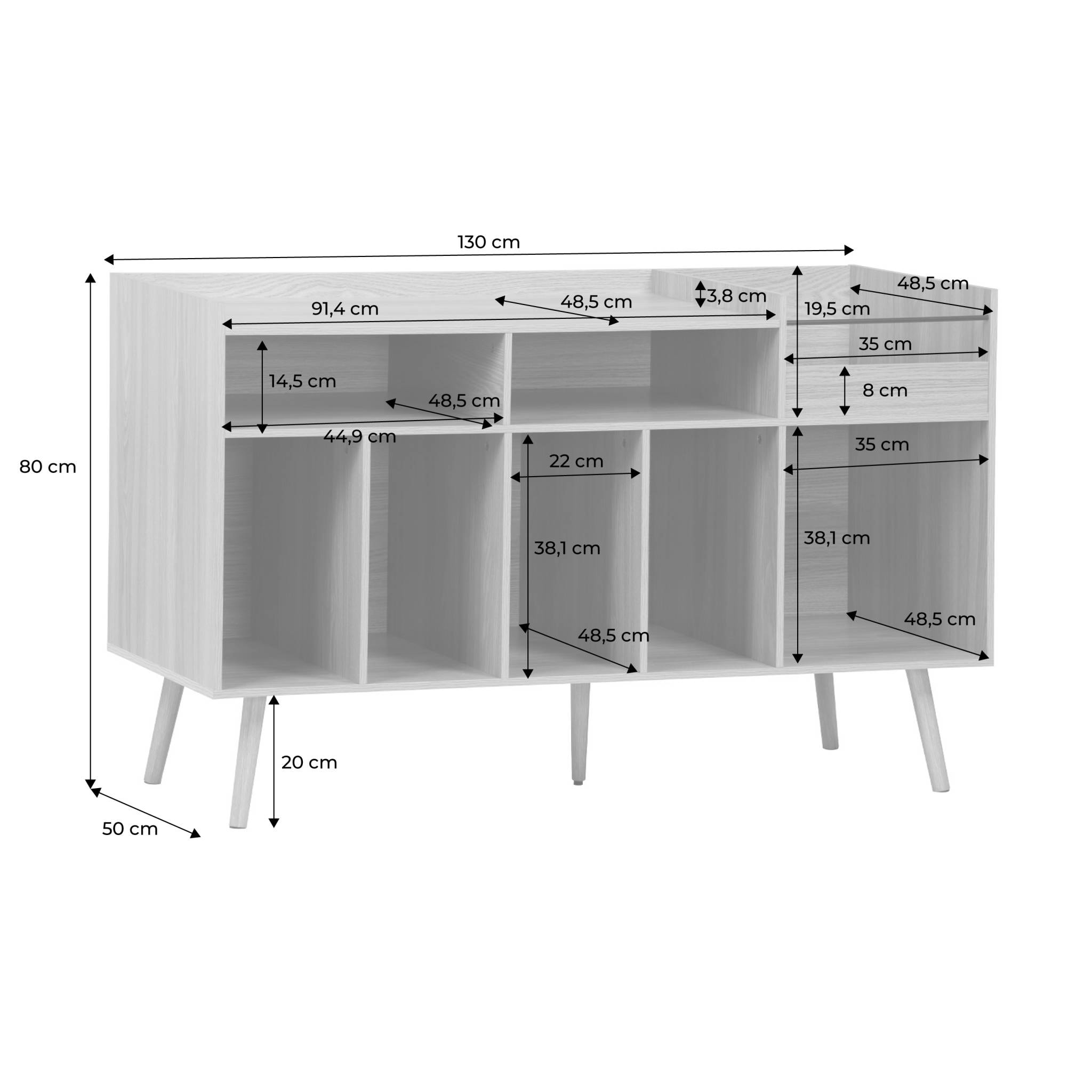 Meuble vinyle XL vintage décor bois 130cm DUNE