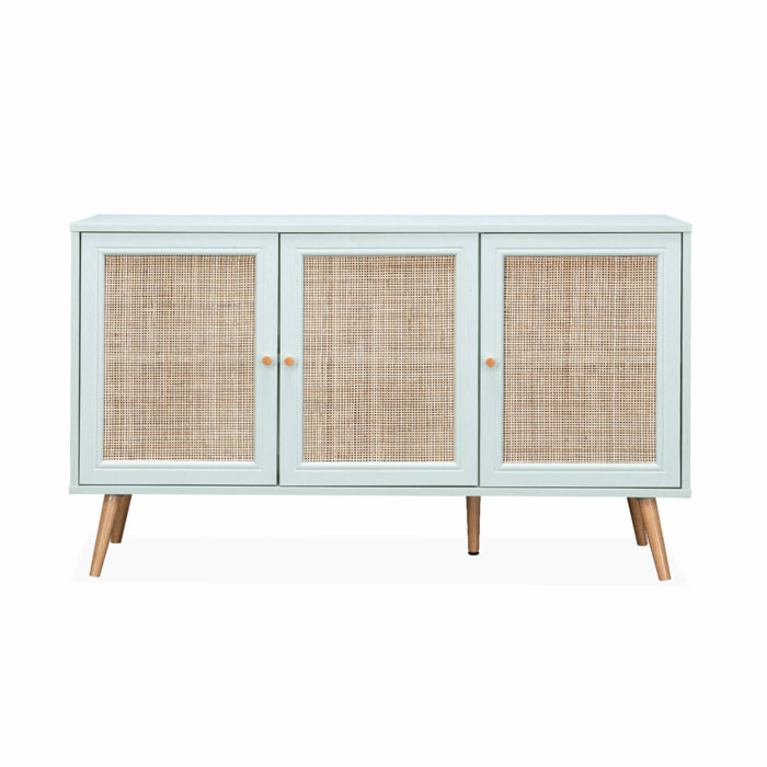 Buffet scandinave décor bois et cannage 3 portes 120cm BOHÈME