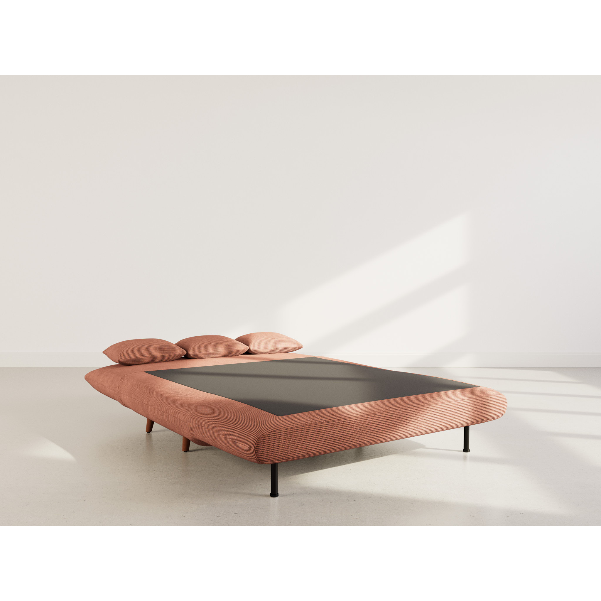 Lumi - Banquette convertible clic-clac 2 places en velours côtelé - Terracotta