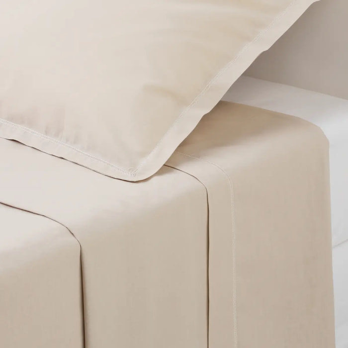 Drap plat - percale - beige lin - 240x290 cm