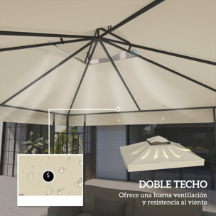 Techo de Repuesto para Cenador 3x3 m Cubierta de Repuesto 370g/㎡ con Techo Doble con Mosquitera Protección UV 30+ Toldo de Recambio para Pabellón Gazebo Crema