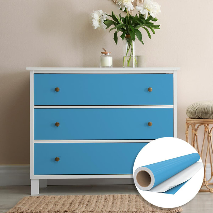 Rouleau adhésif décoratif Vinyle au Mètre - Bleu glace - Sticker Lavable Imperméable Mur Cuisine Meubles