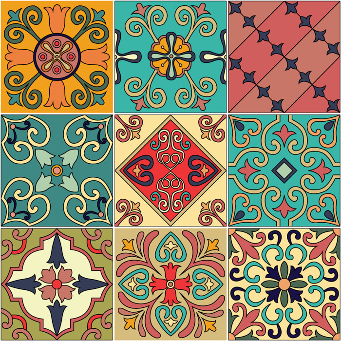 Stickers muraux - Sticker Mural Carrelage adhésif Cuisine Salle de Bain - 9 STICKERS CARRELAGES AZULEJOS MOSAÏQUES ORIENTALES