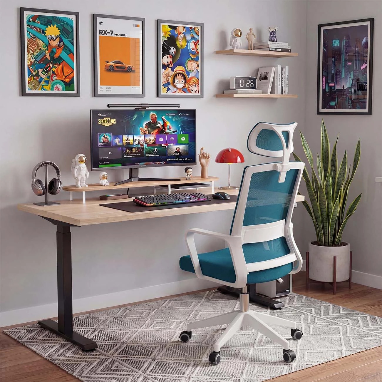 Silla de oficina ergonómica en blanco y turquesa 111-121x51 cm Dafne Tex Blanco - Turquesa