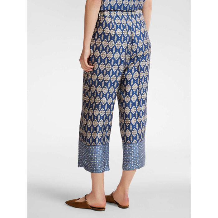 Elena Mirò - Pantalón cropped con estampado étnico - Azul