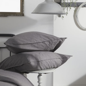 Parure de lit coton uni CHARME gris anthracite