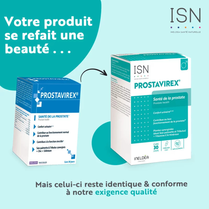 ISN - Prostavirex® - Complément alimentaire à base de Plantes, Vitamines & Minéraux - Préserve la Santé de la Prostate - Contribue au Confort Urinaire & Réduction des Troubles Sexuels - Cure 30 jours