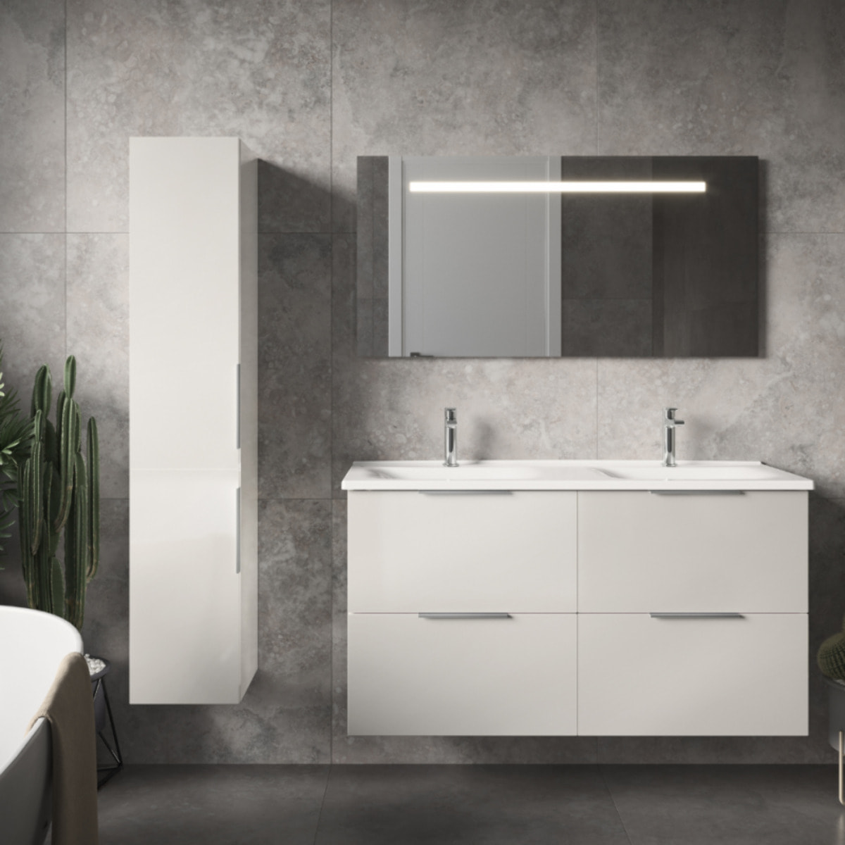 Colonne de salle de bain BURGBAD Olena 2 portes blanc brillant