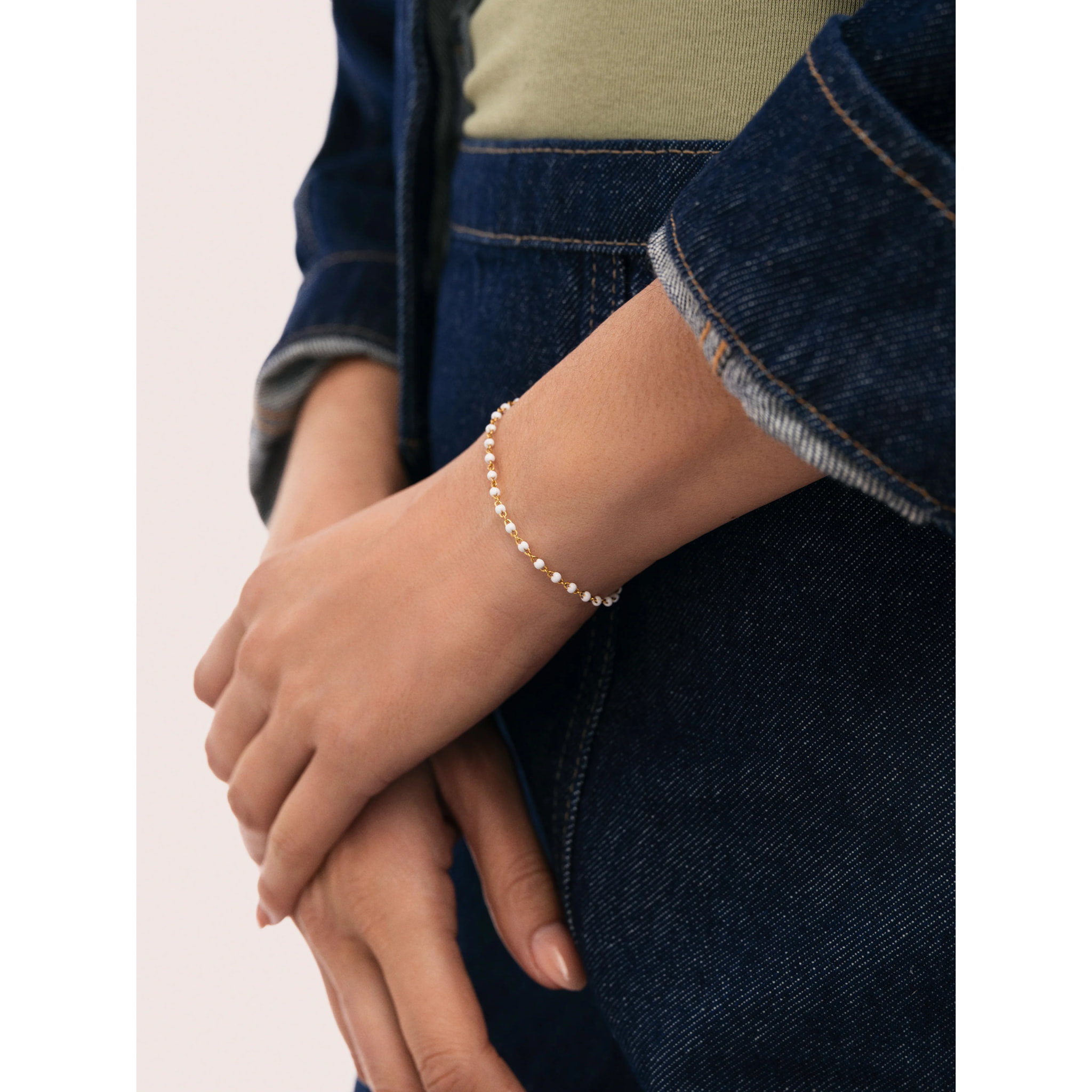 Bracciale Dots Enamel Bianco Acciao Placcato Oro