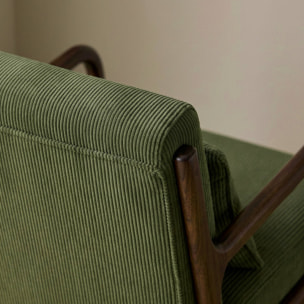 Fauteuil scandinave bois d'hévéa teinté wengé et velours côtelé LORENS