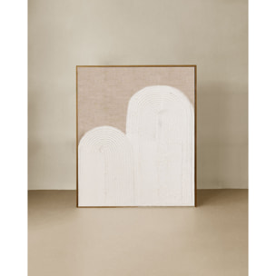 Cuadro blanco y beige decorativo sobre lino con bastidor de madera pintado artesanalmente con pintura al óleo en varias medidas