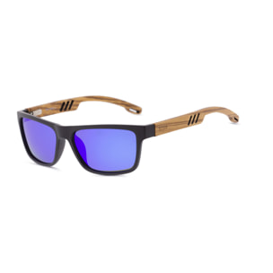 Gafas de sol OCEAN CAIMAN - Frente negro mate con patillas de madera de cebra / Revo azul