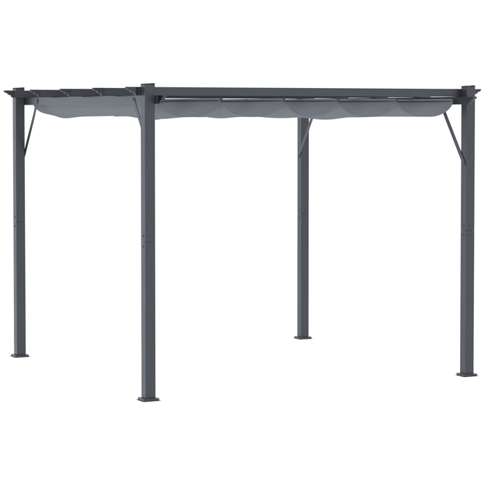 Pérgola con Techo Retráctil Pérgola de Aluminio 3x3 m Cenador con Tela de Poliéster Resistente al Agua Anti-UV Pabellón para Jardín Patio Terraza Exterior Gris