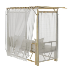 Lit à baldaquin d'extérieur en branche de teck et toile - Tika