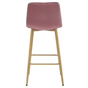 Sgabello alto Nado in velluto rosa antico con gambe effetto quercia
