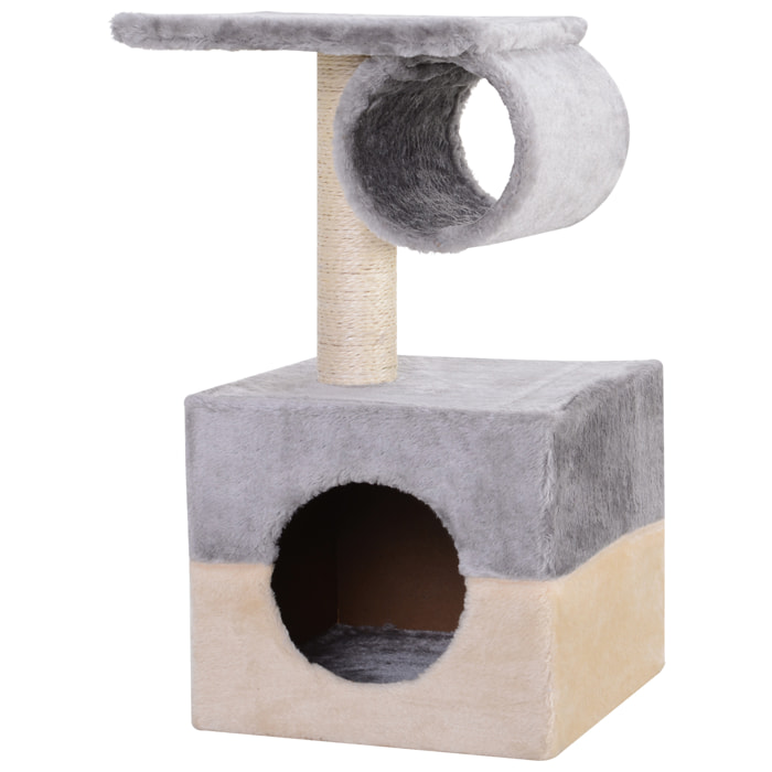 Rascador árbol para Gatos de Felpa 31x31x58cm Gris y Crema