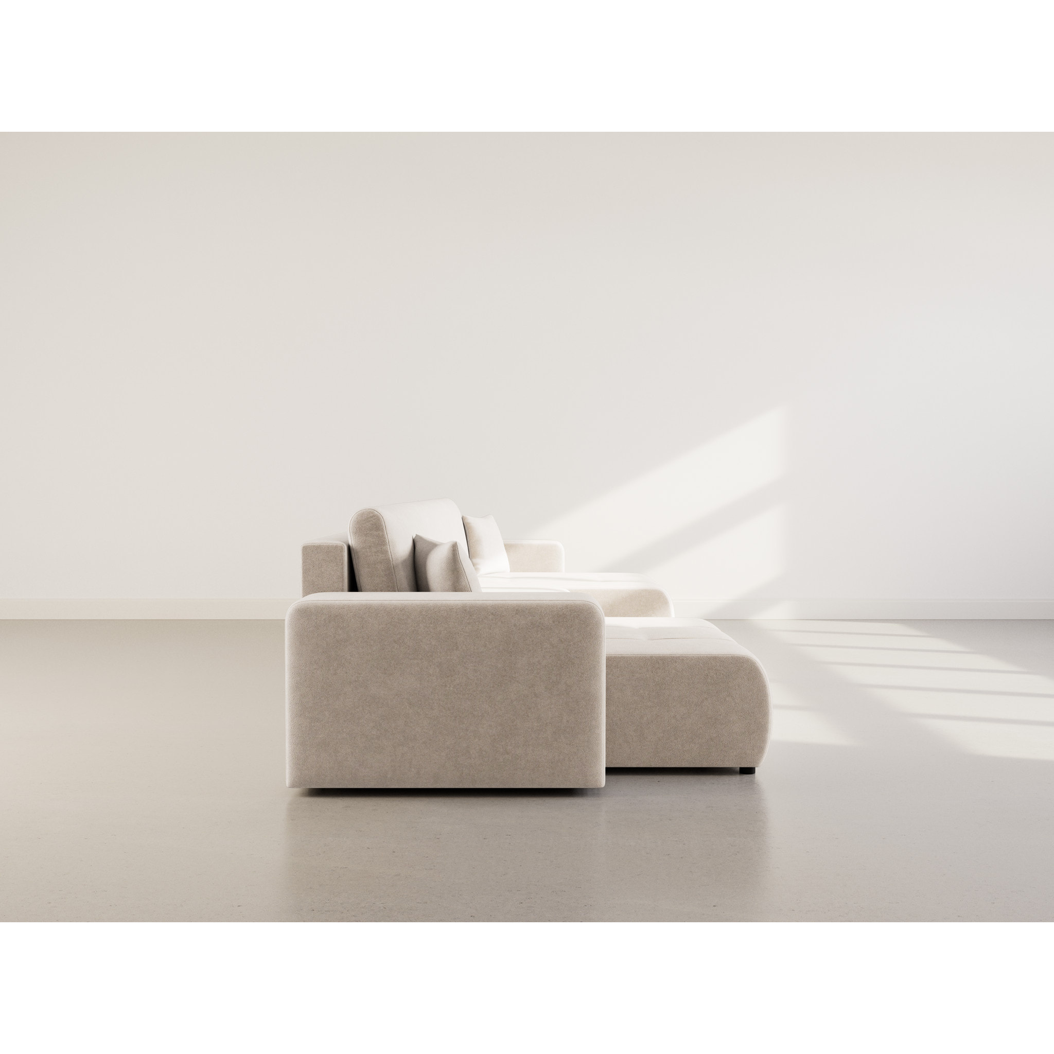 Nicole - Canapé panoramique en U 7 places convertible avec coffre en tissu - Beige