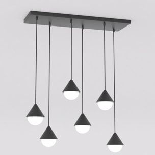 Lampada a sospensione Giro in acciaio nero e vetro