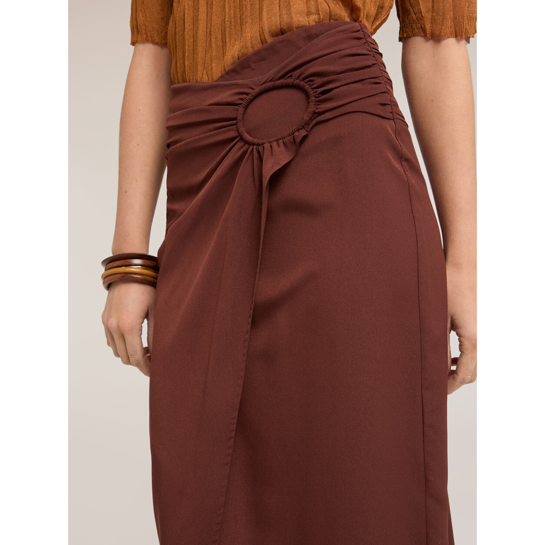 Motivi - Gonna tubino con drappeggio - Marrone