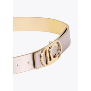 Cintura Reversibile con Fibbia Ovale Metallizzata