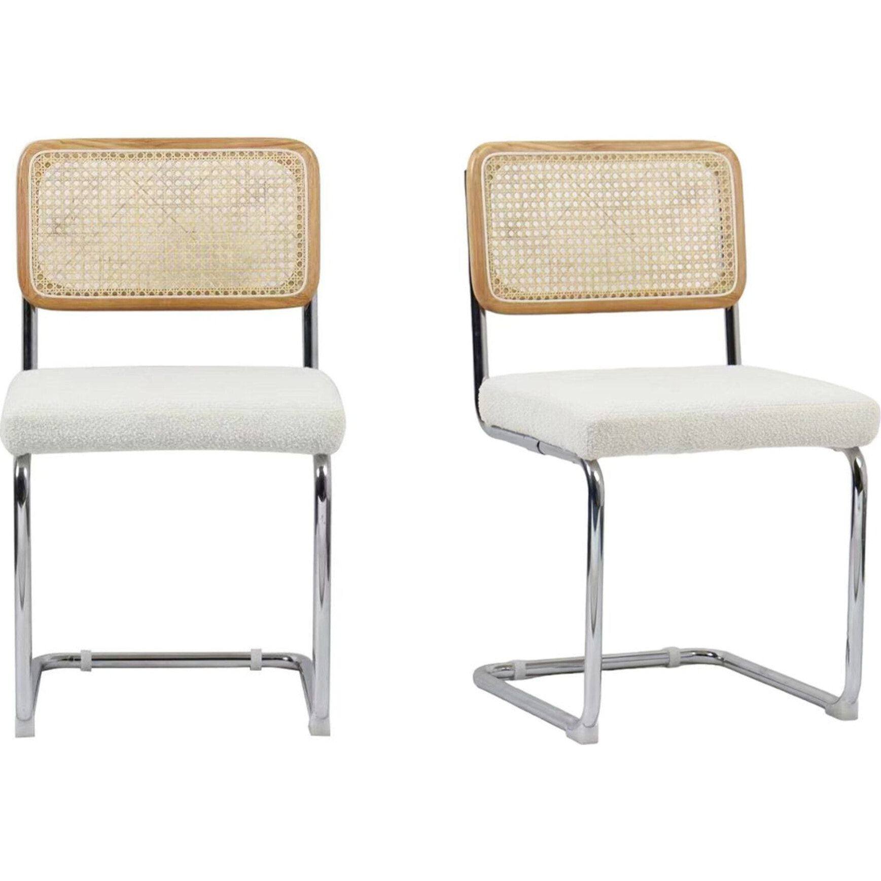 Lot de 2 chaises en cannage et tissu bouclé - MUSE