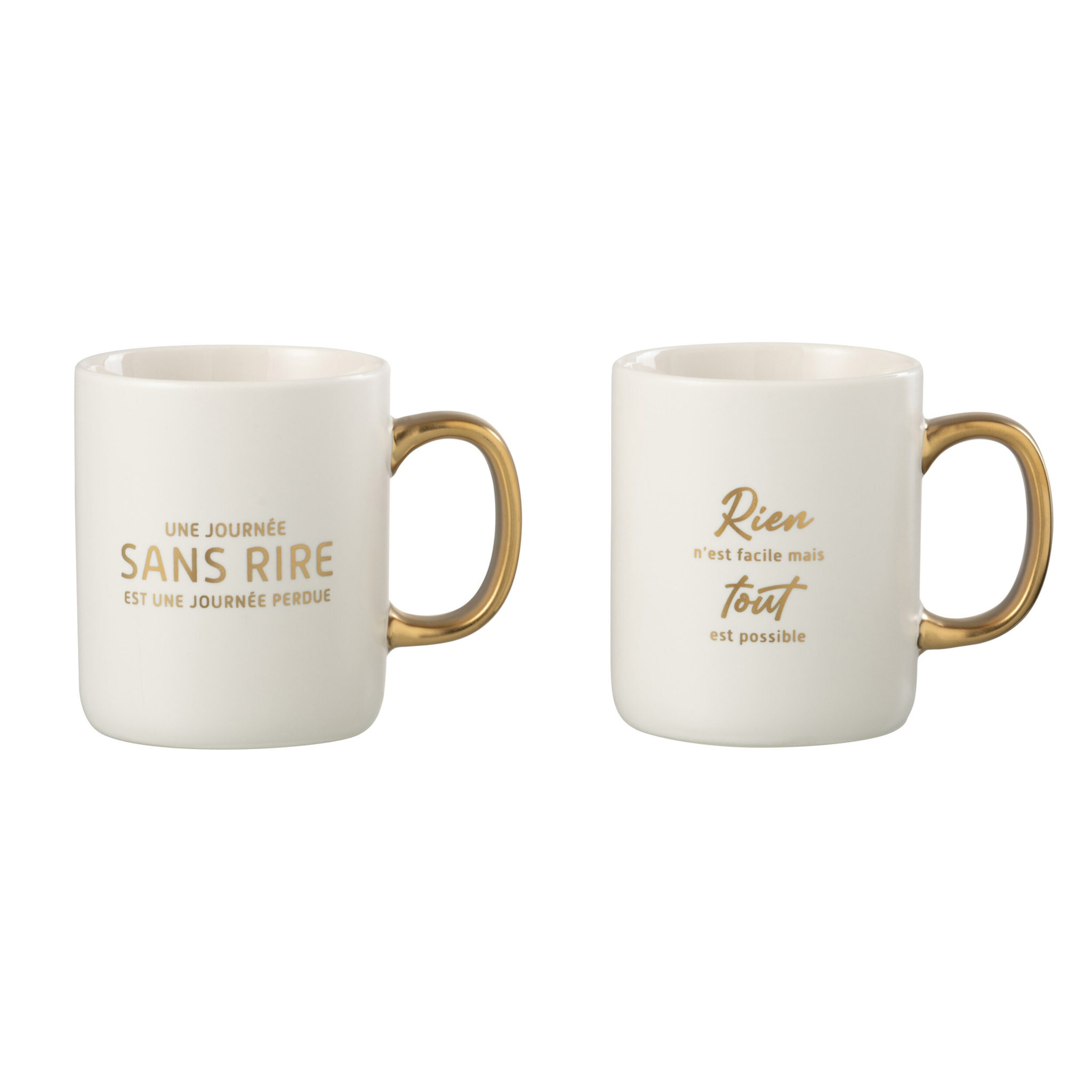 J-Line tasse Message Positif - porcelaine - blanc/or - 2 pcs