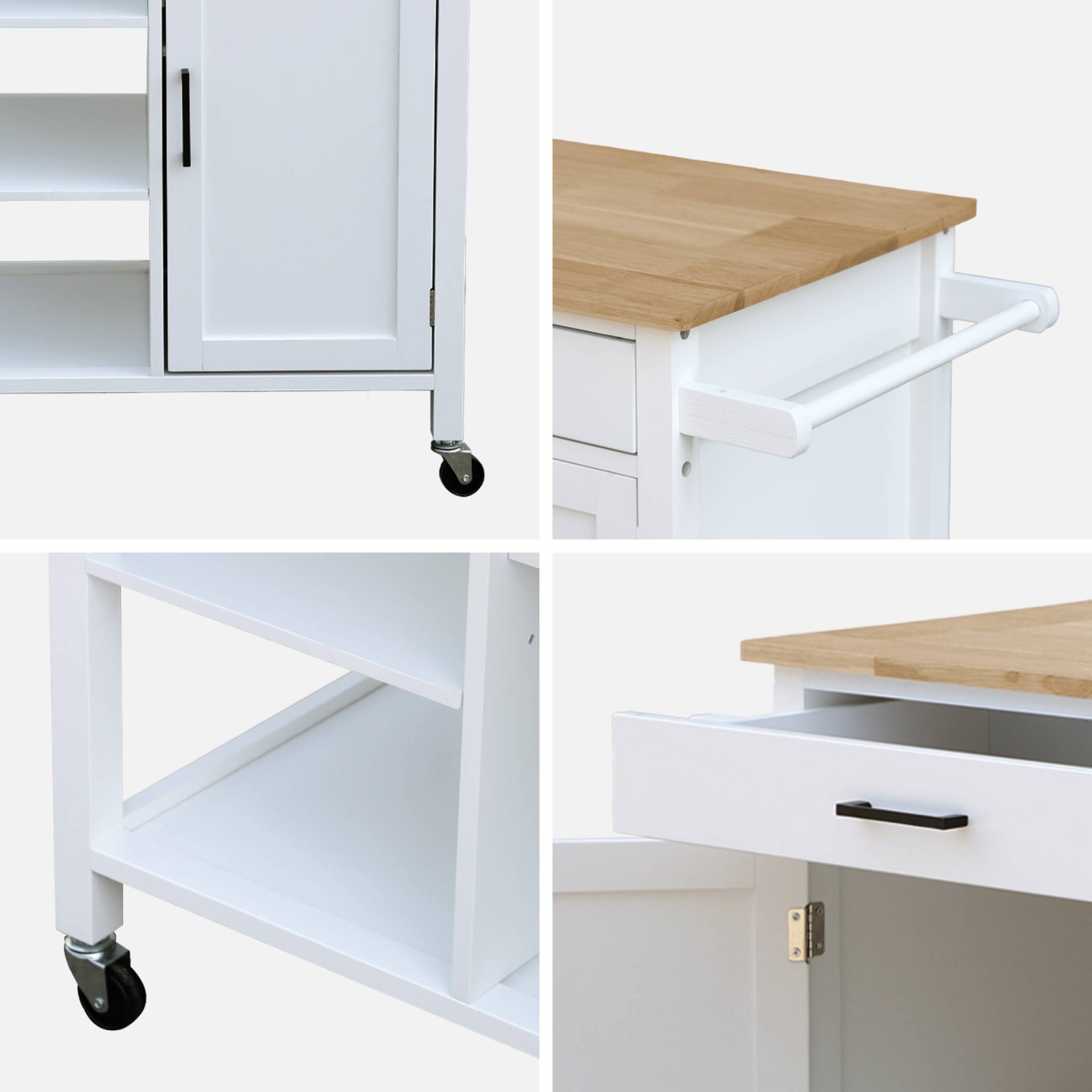 Desserte de cuisine plateau bois d'hévéa avec poignée L83cm BENDOR