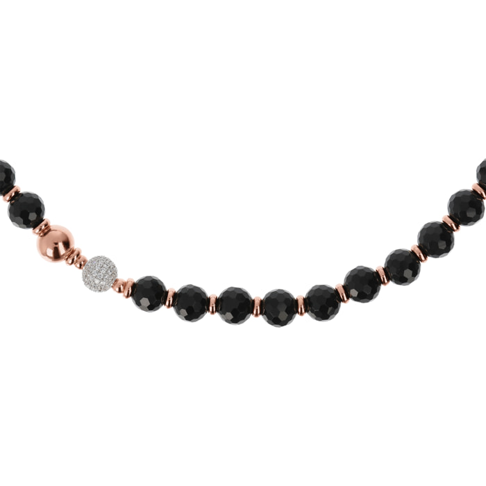 Collana Girocollo con Onice Nero ed Elemento Pavé in Cubic Zirconia Placcata Oro Rosa 18kt