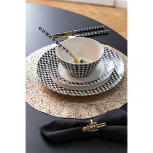 J-Line assiette Pied-De-Poule - porcelaine - blanc/noir - medium - boîte de 4