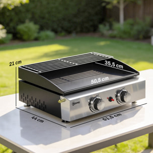 Barbacoa de Gas BBQ Gas con 2 Quemadores 5 kW, Barbacoa Portátil con Plancha, Rejilla Calentadora y Recogedor Grasa, para Camping, Picnic, Terraza, Negro