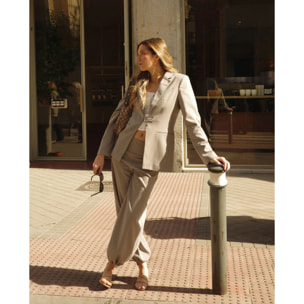 Pantalón recto de raya diplomática de traje de mujer