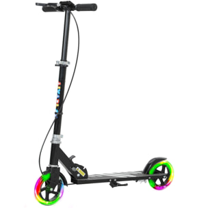 Trottinette pliable réglable enfant 3-8 ans roues lumineuses LED frein friction arrière et frein main métal blanc noir