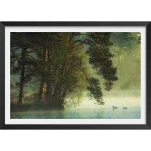 Affiche paysage marais neerlandais Affiche + cadre en bois - Noir