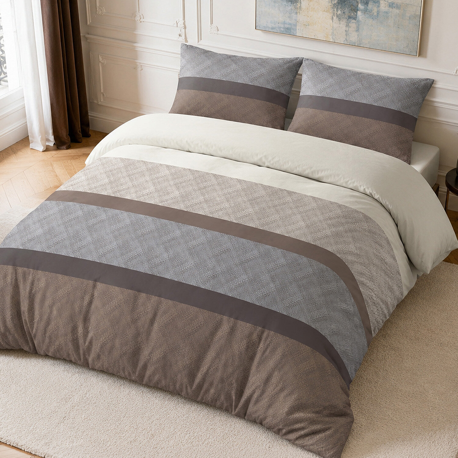 Parure housse de couette 100% percale de coton rayures larges horizontales - TERIX