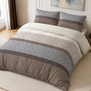 Parure housse de couette 100% percale de coton rayures larges horizontales - TERIX