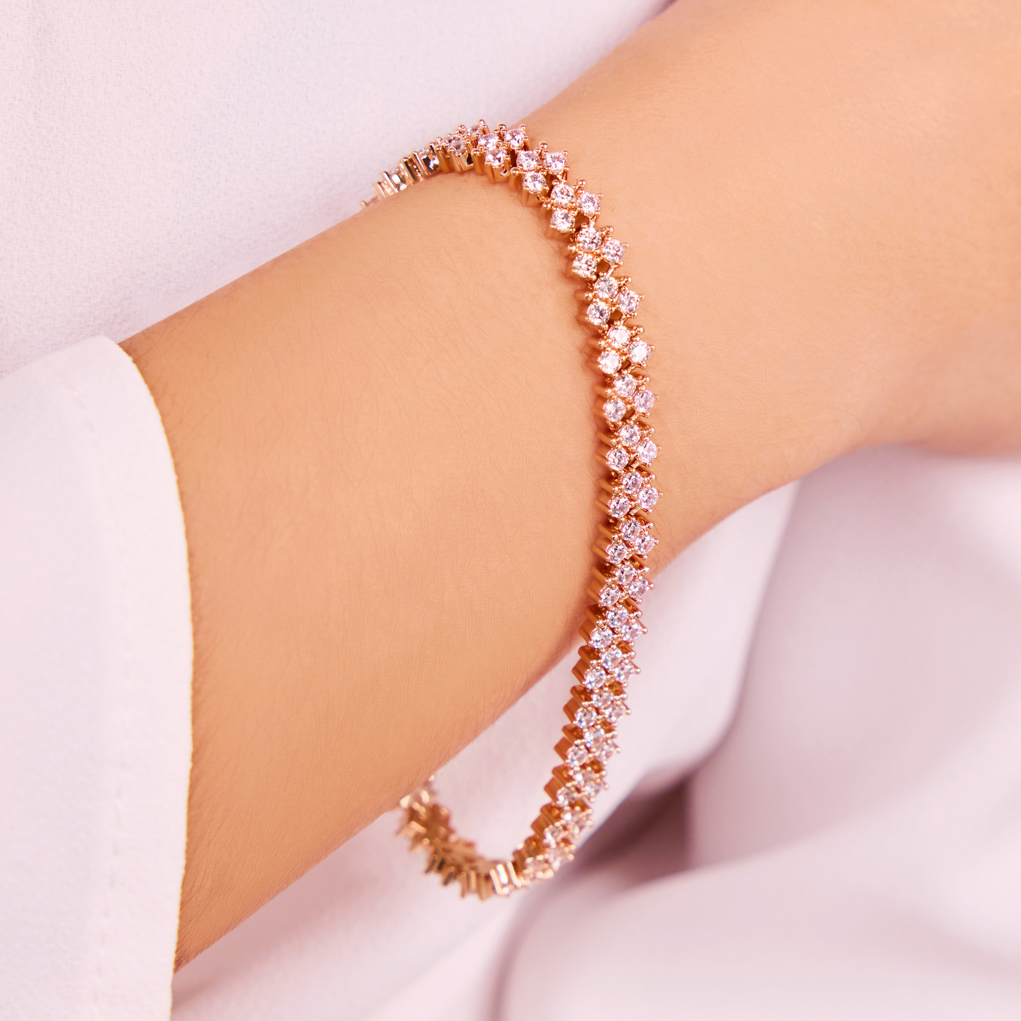 Bracciale Tennis Doppio con Cubic Zirconia Bianche placcato Oro Rosa 18Kt