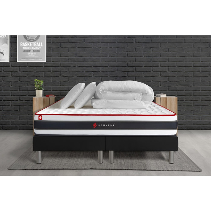 Pack matelas ENERGY + sommiers noir + Couette + 2 oreillers