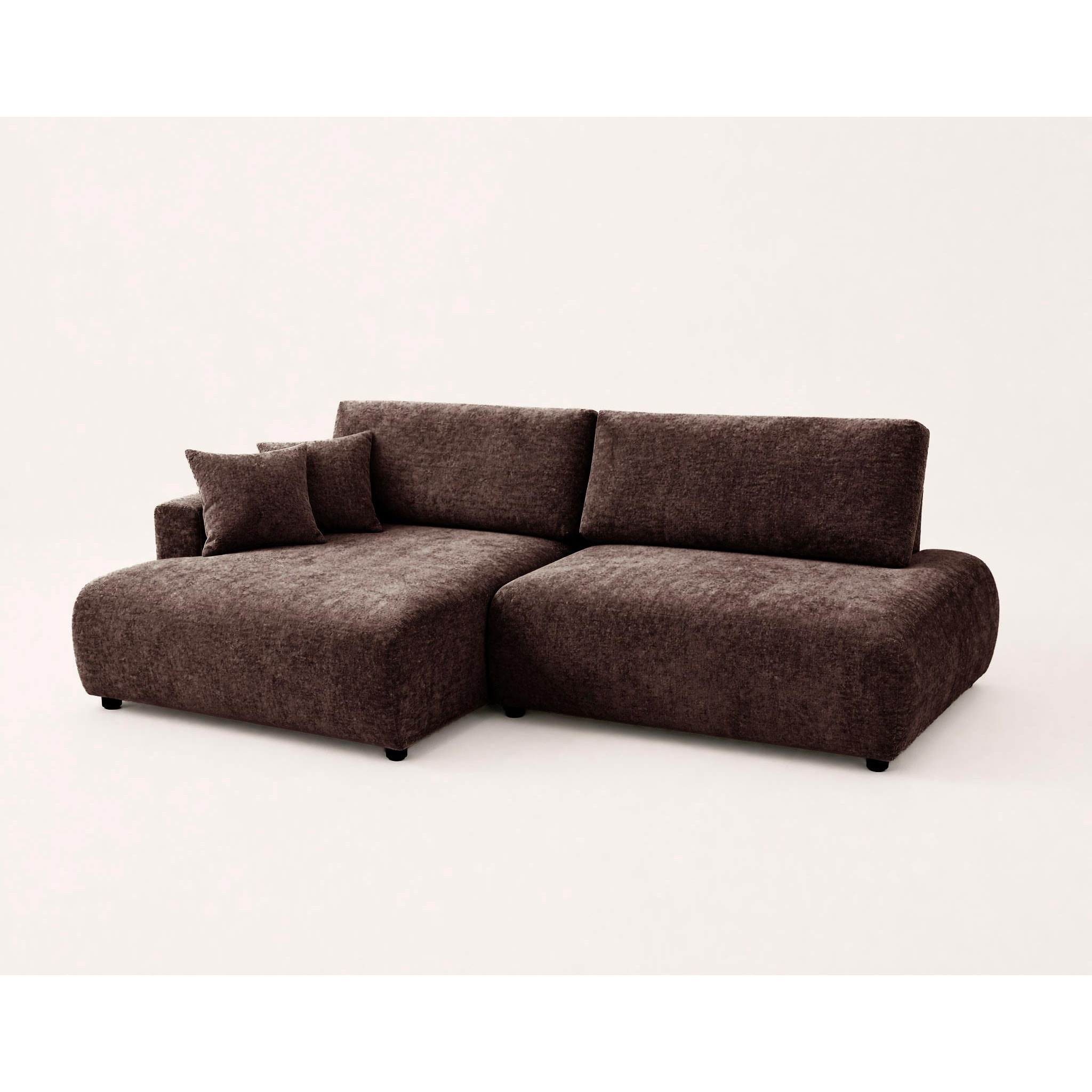 Pivoine - Canapé d'angle ouvert gauche 4 places convertible avec coffre en tissu texturé - Marron