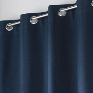 Rideau court occultant à œillets en chambray uni - Bleu