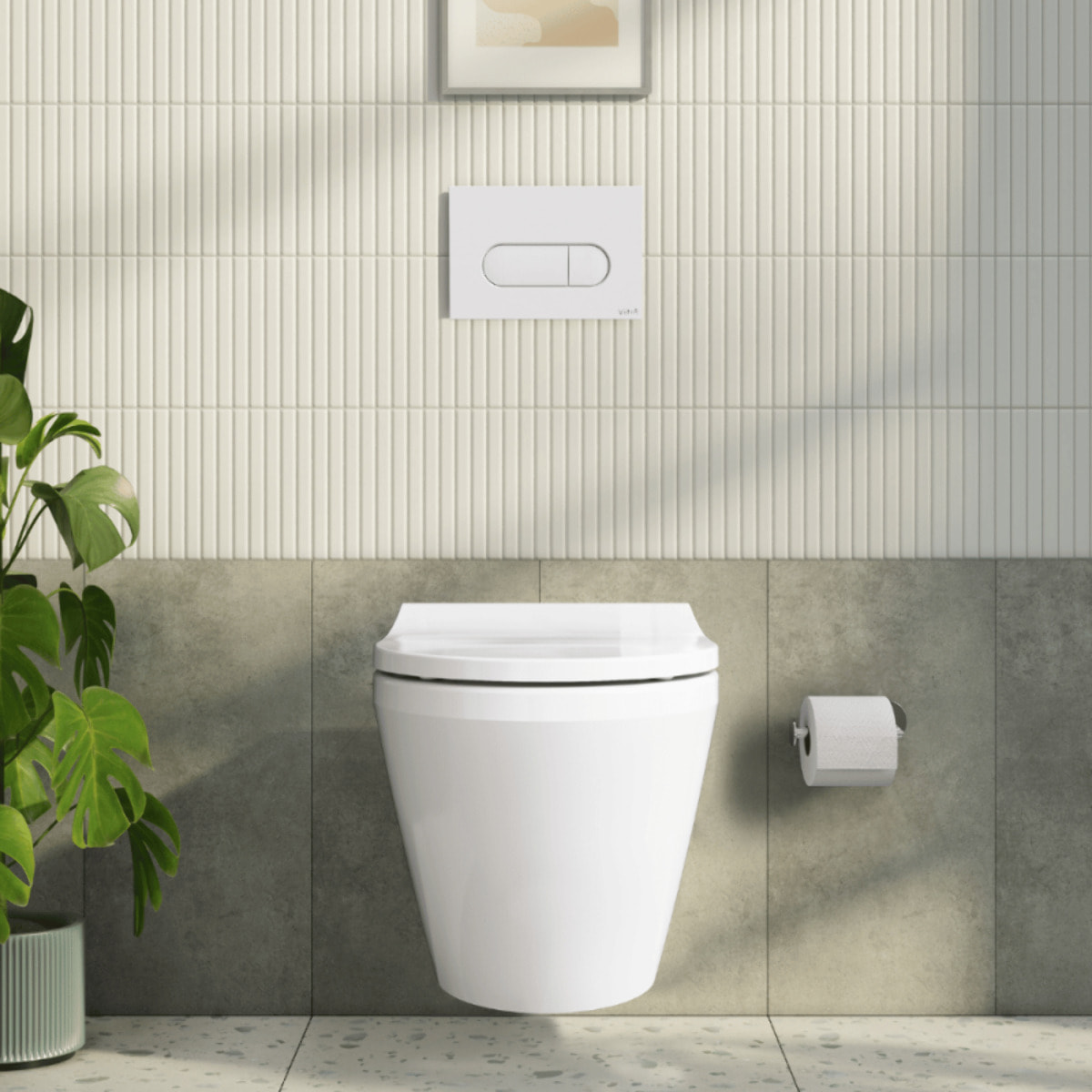 Pack WC suspendu VITRA Integra blanc + bâti mur porteur V-Fix Core + Plaque Round Blanche