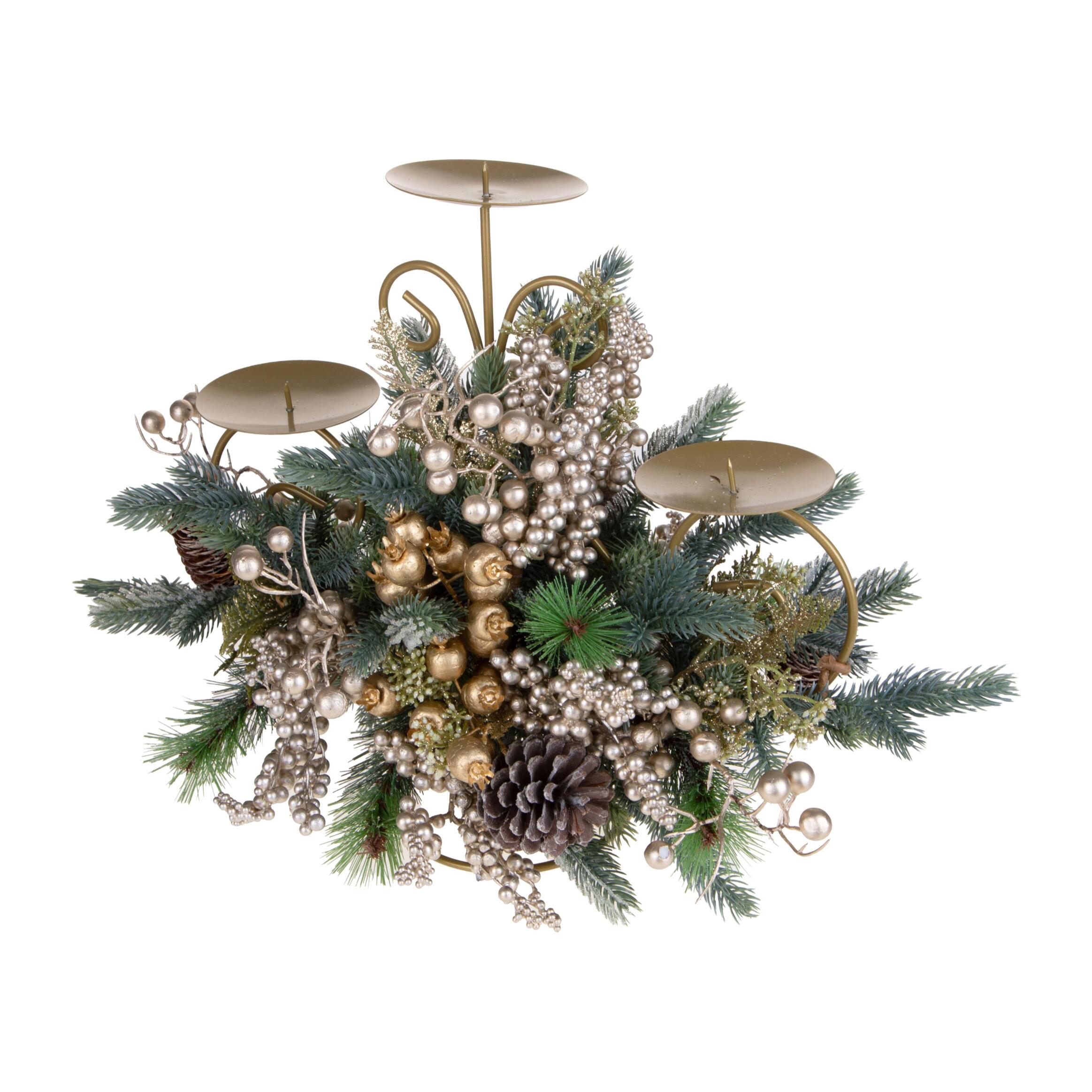 Portacandele con ilex e pigne - Pezzi 1 - ORO - Bianchi Dino SpA
