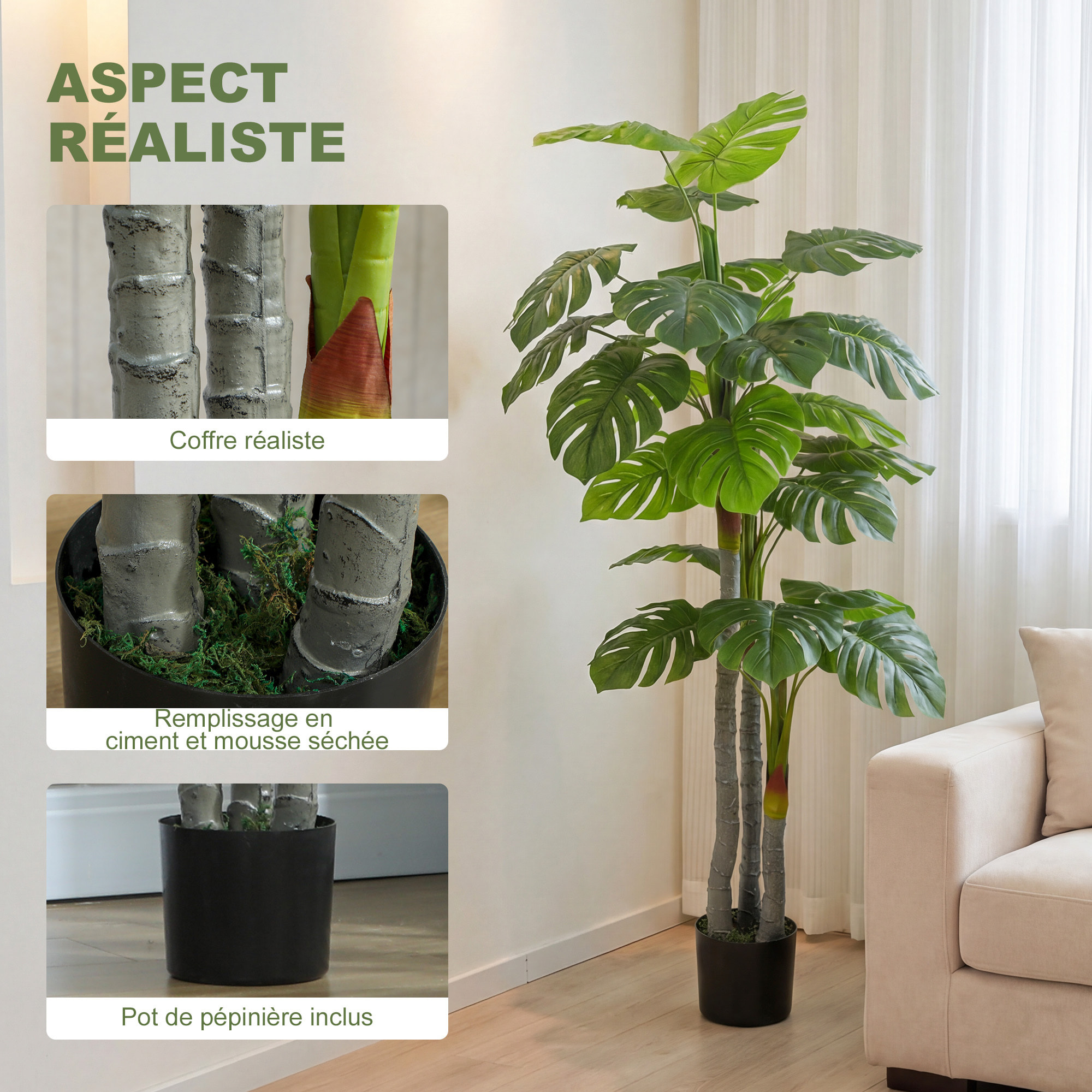 Arbre Monstera Artificiel 150 cm en Pot Décoration de Bureau ou Maison