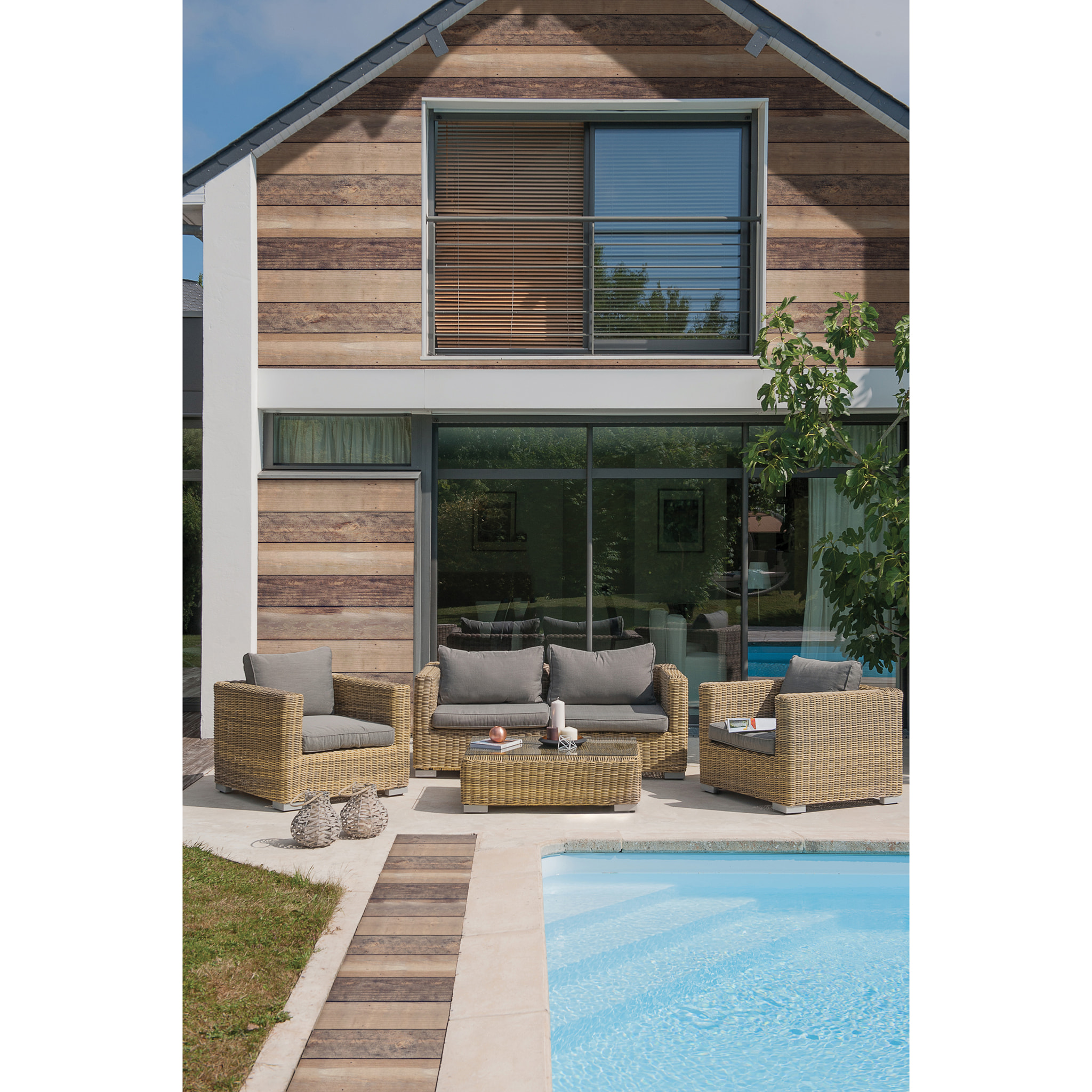 MONTMARTRE - Salon de jardin 4 places en résine tressée miel