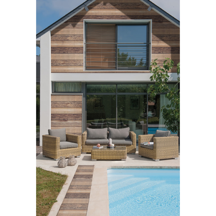 MONTMARTRE - Salon de jardin 4 places en résine tressée miel