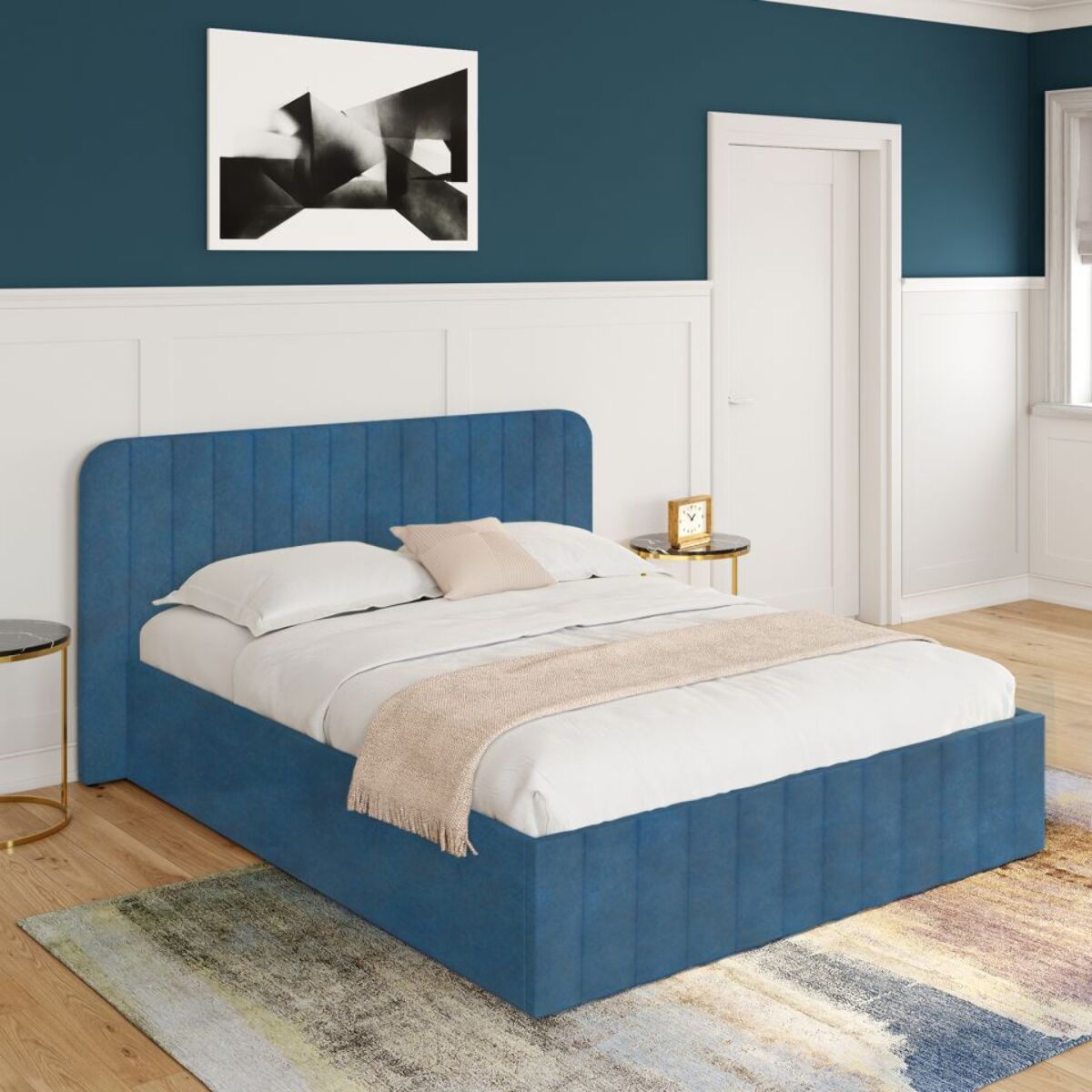 Lit coffre Valentina 140x190cm velours bleu