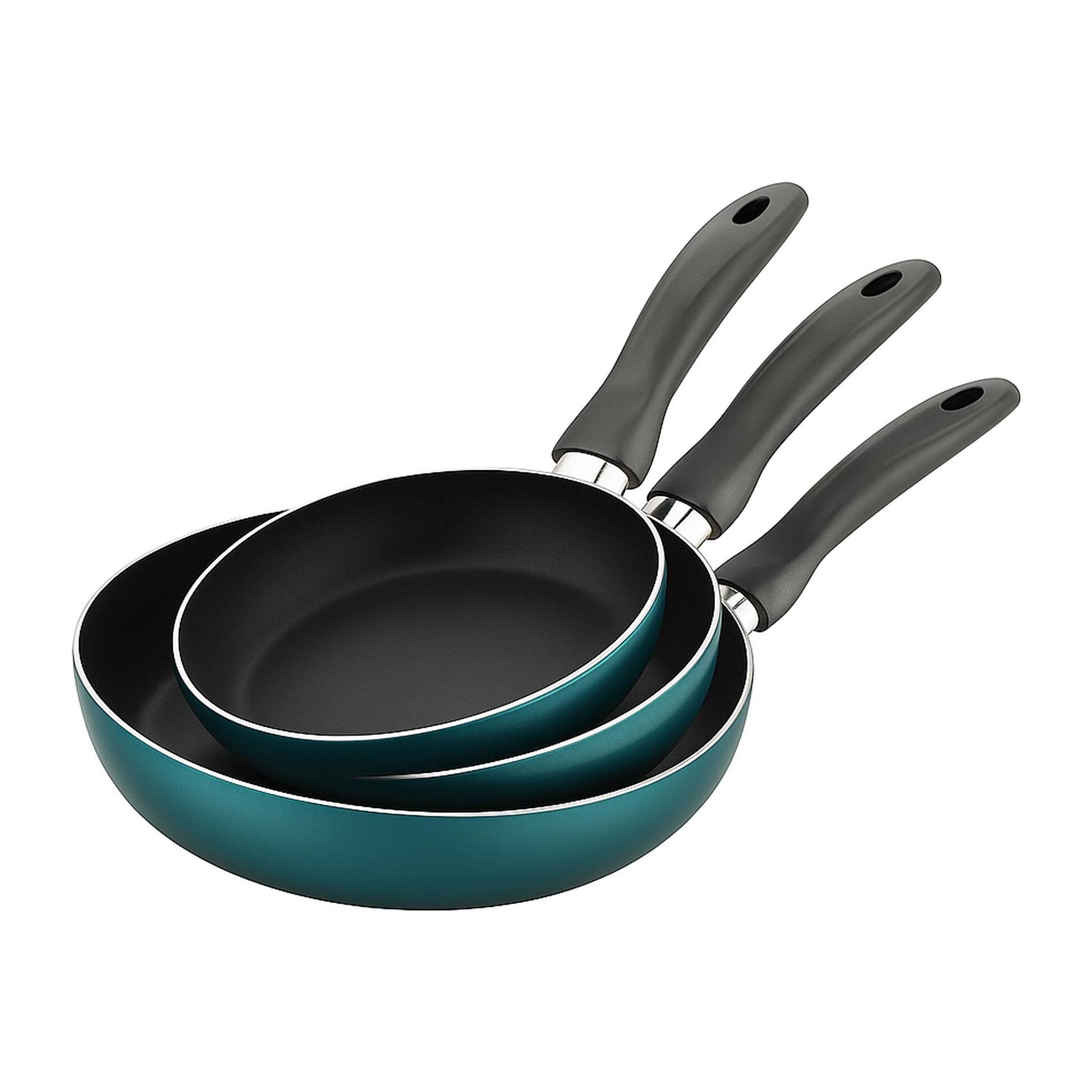 set de 3 sartenes ø16ø20ø24cm de aluminio prensado en azul metalizado