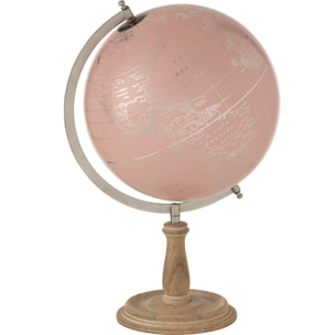 J-Line mappemonde Sur Pied - bois - rose clair/doré -medium